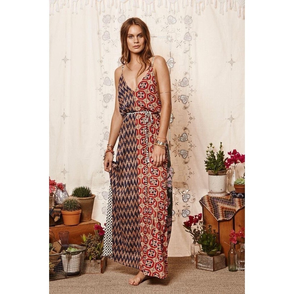 Tigerlily Talamanca Patchwork Print Slip Maxi Dress Floral Sz 2
